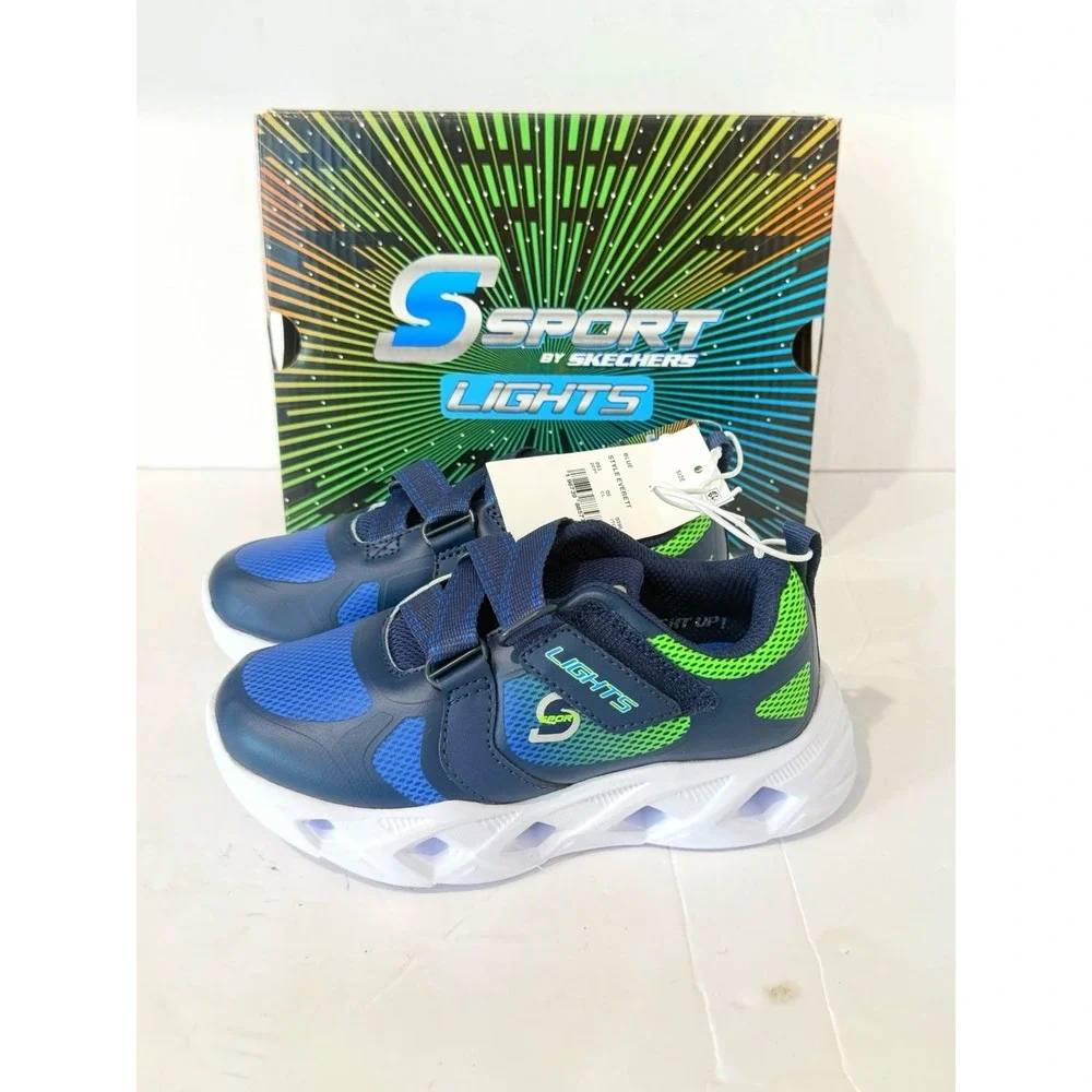 SKECHERS Boys Sport Lights Sneakers Shoes 11 Kids Blue School Fall Walking Run